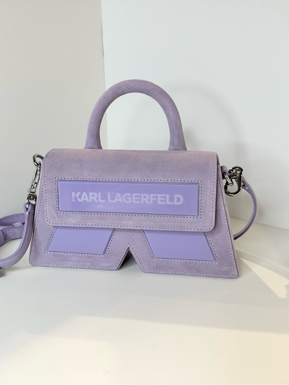 Karl Lagerfeld K/Ikonik Purple Suede Top Handle Crossbody Bag